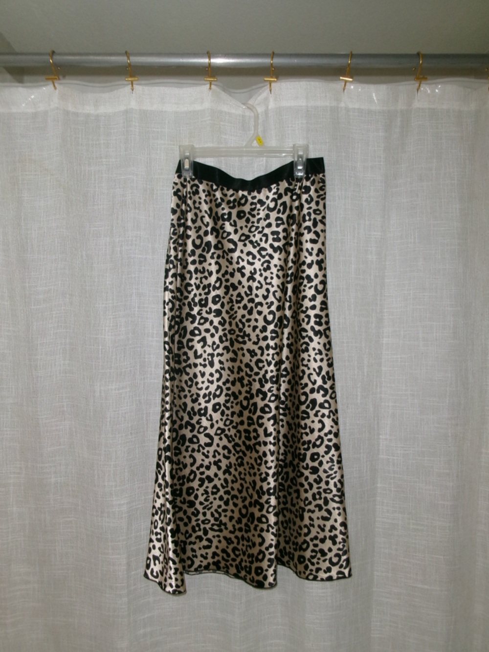 Leopard Print Satin A-Line Skirt - Beige/Black